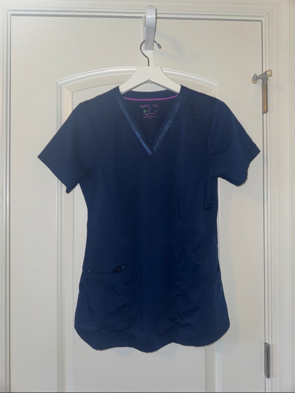 healing hands Navy V-Neck Short Sleeve Scrub Top